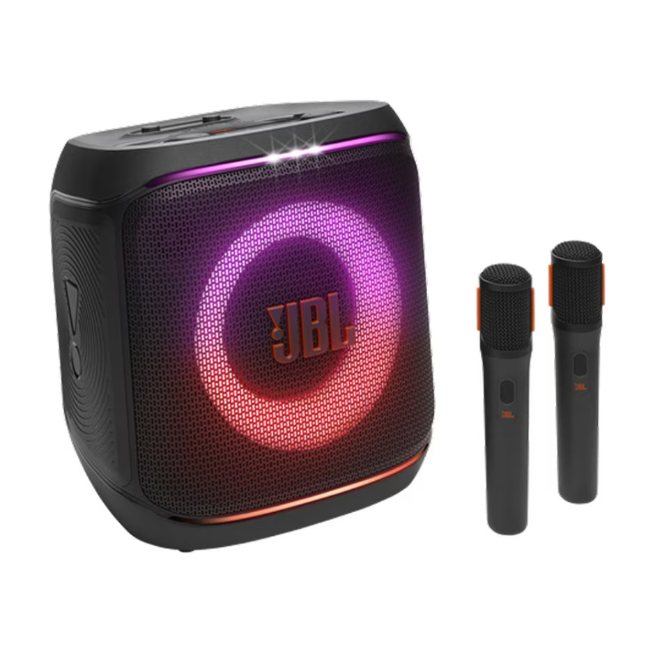 Caixa de som JBL Encore com luzes LED e dois microfones sem fio para karaokê